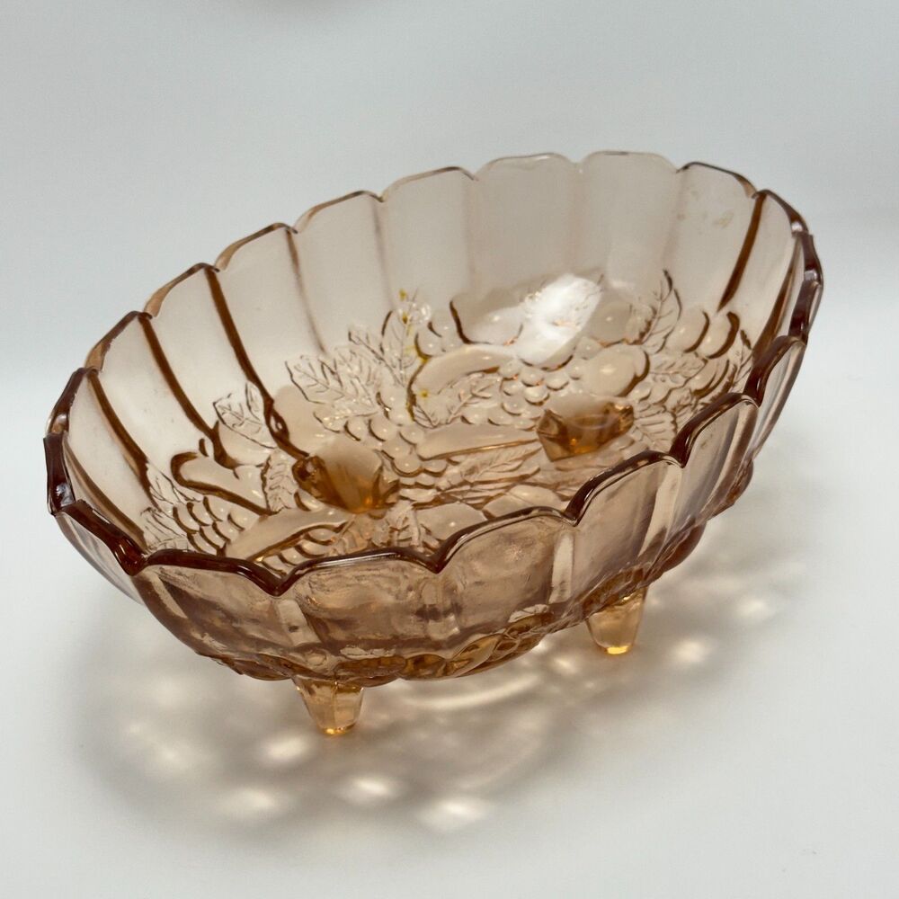 Vintage Indiana Glass Oval Large Footed Fruit Bowl